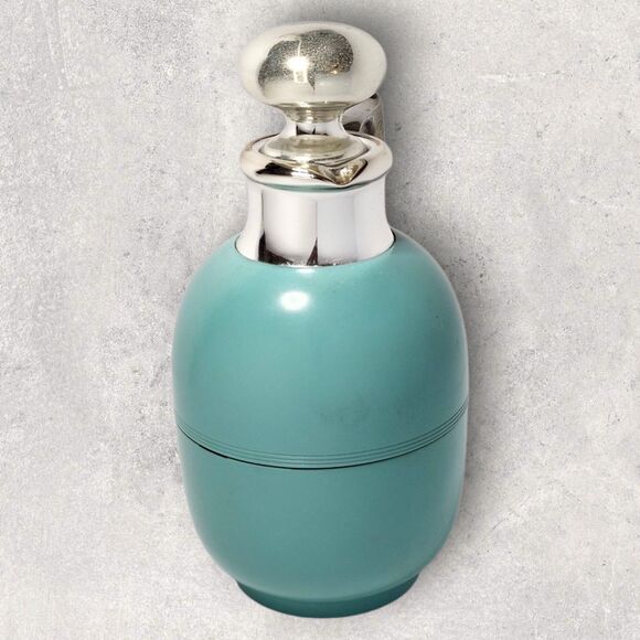 Vintage Manning Bowman Art Deco Turquoise Thermos & Tray w/ Glass Stopper Chrome - Picture 8 of 16
